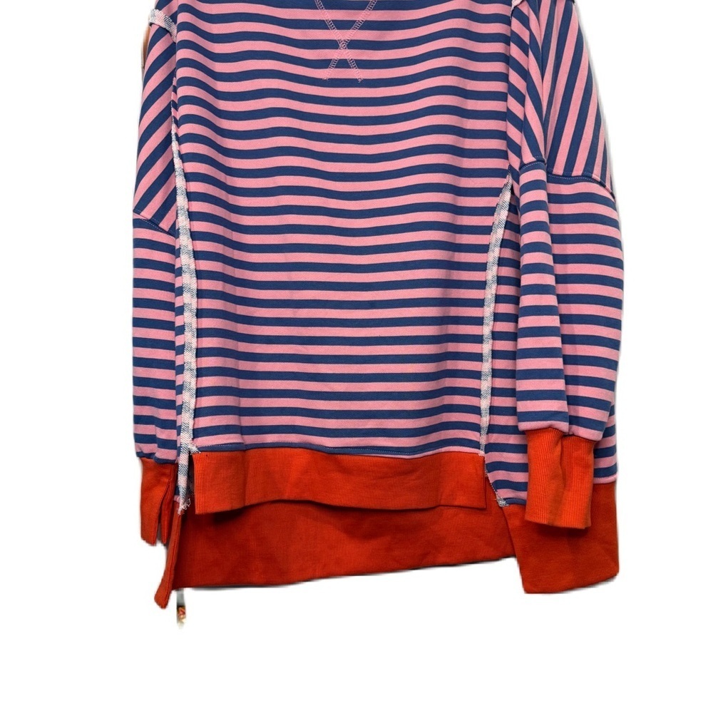 Striped oversized Pink and Blue Sweatshirt with Red Accents